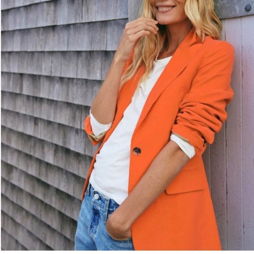 NWT Outerknown  Henry Cord Boy Blazer Flame Orange Sz 4 organic cotton corduroy
